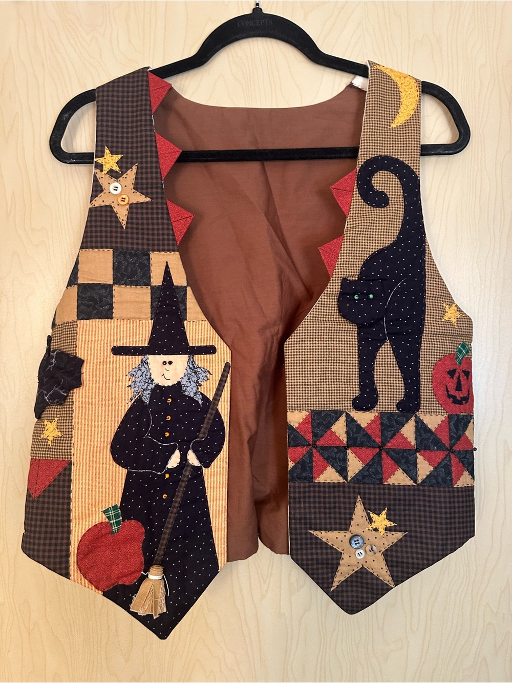 Women’s handmade Halloween Witch & Black Cat Patchwork Vest